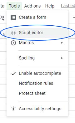 script editor location in google sheets